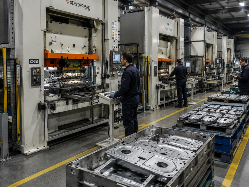 VKS Matricerías · Proceso de estampación metálica de precisión con grandes prensas industriales